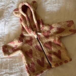 Hanna Anderson Kid's Heart Print Sherpa Hoodie, sz 0-3M
